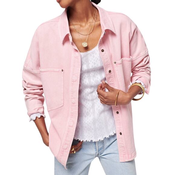 Faherty Sunwashed Overshirt Shacket Jacket Shirt Womens Small Pop Pink Organic - Picture 2 of 14